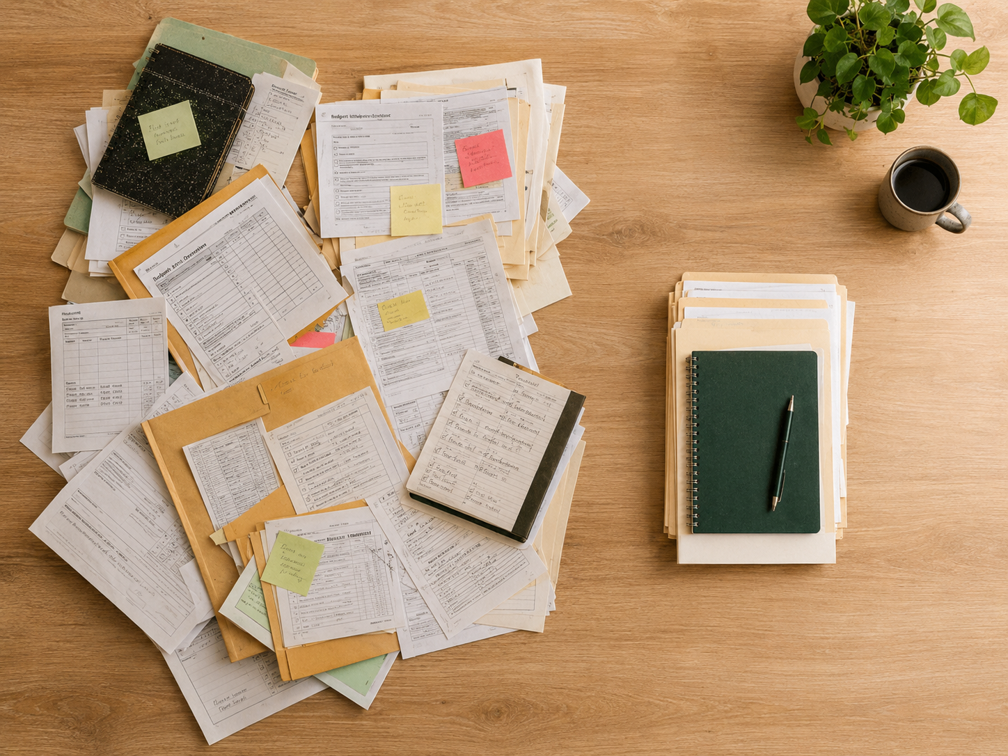 Grant materials organized across a desk